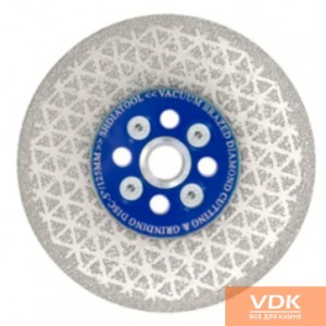 VACUUM BRAZED BLUE фланець d 125  Алмазный отрезной диск для мрамора, двухсторонний на вакуумной пайке с фланцем