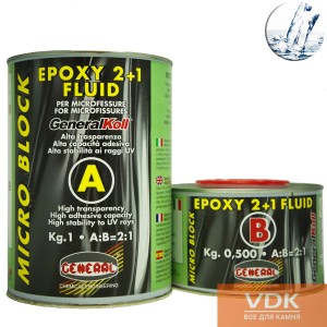 Epoxy very liquid resin GENERAL® MICRO BLOCK Epoxy 2+1 FLUID transparent 1,5kg