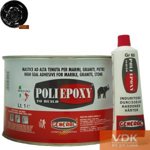 Epoxy-polyester adhesive for marble, granite GENERAL® POLIEPOXY black 1l